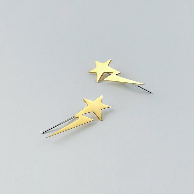 18K Gold Titanium Steel Pentagram Lightning Ear