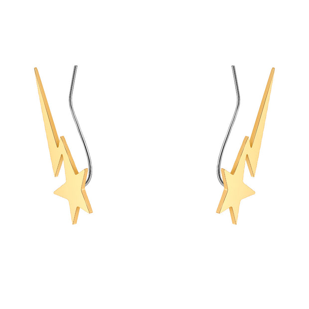 18K Gold Titanium Steel Pentagram Lightning Ear